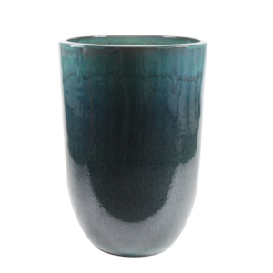 hoge blauwe keramieke bloempot