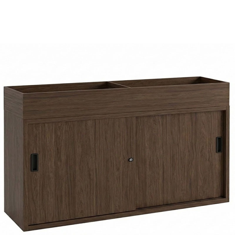 donker walnoten plantenbak met schuifdeurkast 160