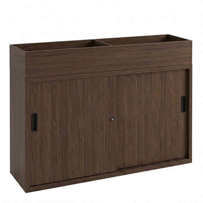 donker walnoten plantenbak met schuifdeurkast 120