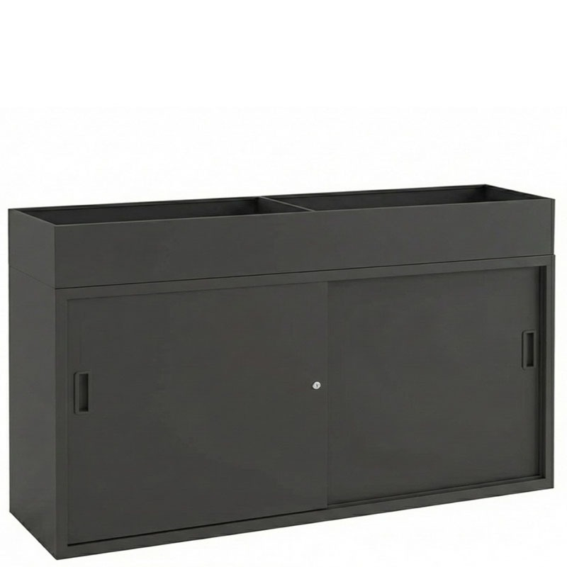 Donkergrijze schuifdeur kast met plantenbak 160
