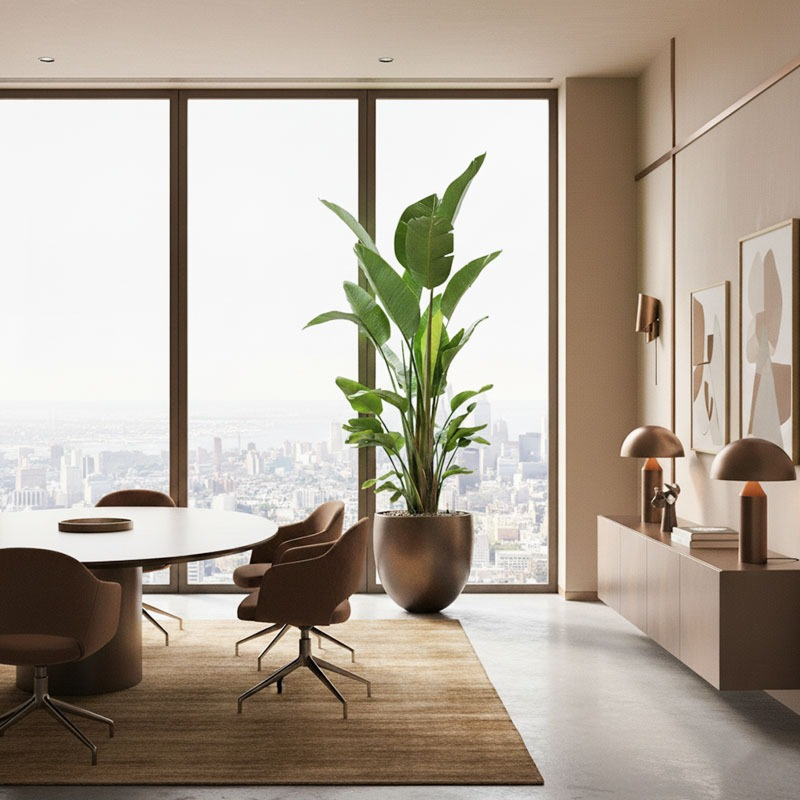 Grote strelitzia in kantoorruimte