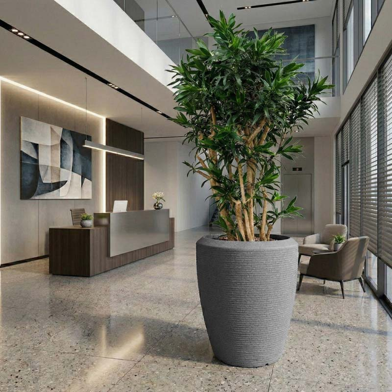 hoge pot grijs Capi Arc Granite kantoorbeplanting