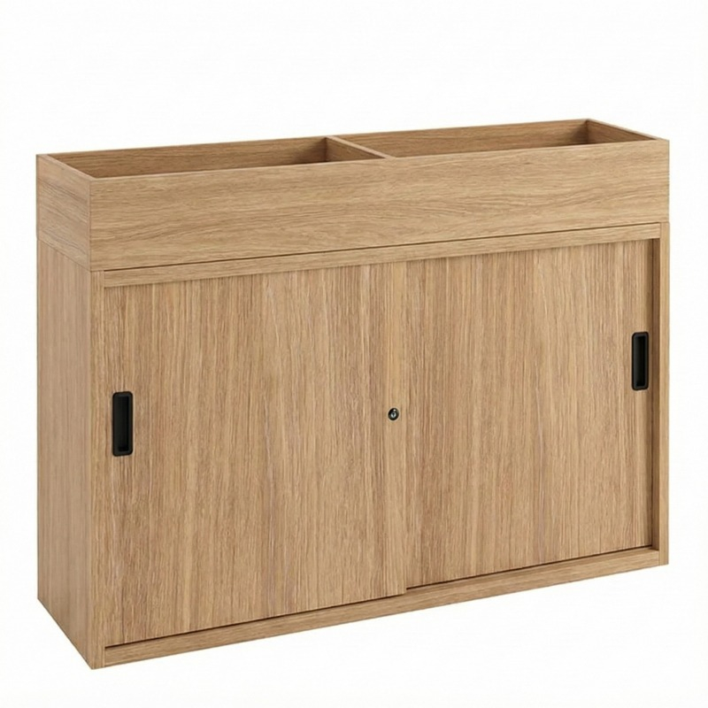 Plantenbak met schuifdeurkast bruin (amber eiken) 120