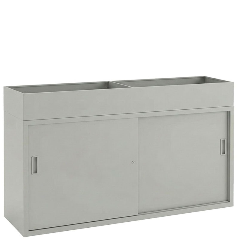 parelgrijze kast voor op kantoor met plantenbak 160