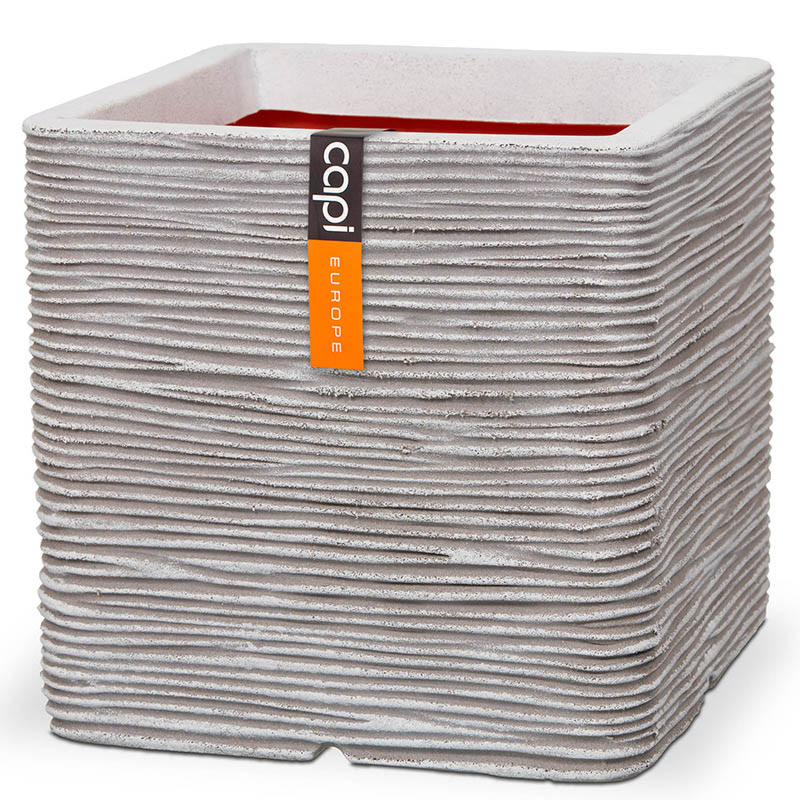 Pot vierkant Rib capi plantenbak wit