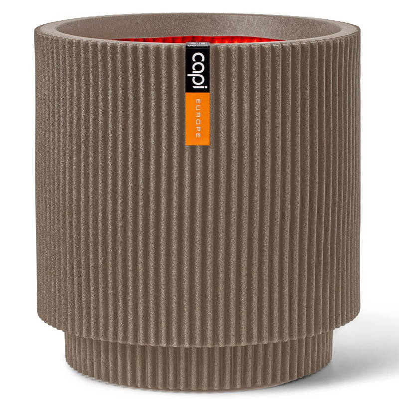 Vaas cilinder Groove taupe bloempot capi