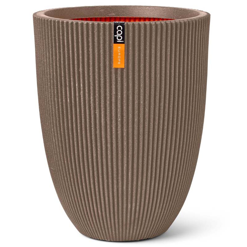 Vaas elegant laag Groove taupe capi bloempotten