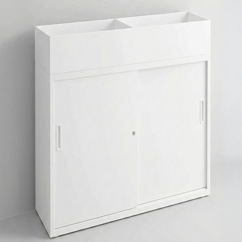 witte kantoorkast met plantenbak