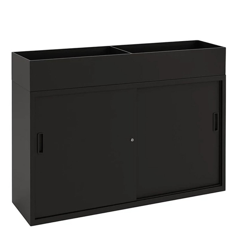 zwarte plantenbak met schuifdeurkast 120