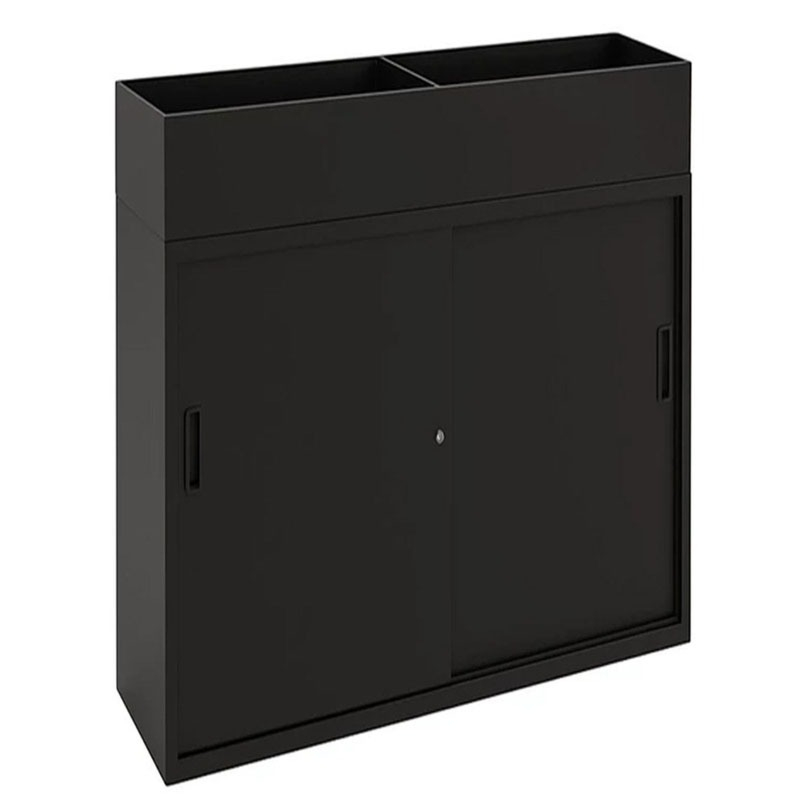 zwarte plantenbak met schuifdeurkast 