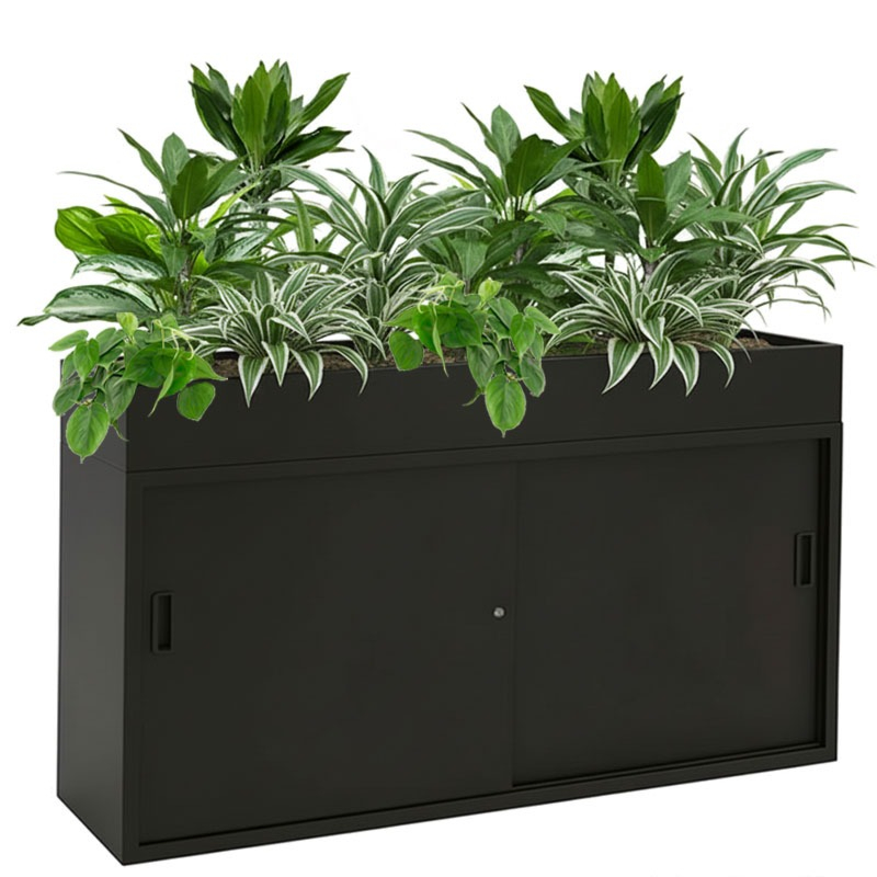 zwarte kast met planten