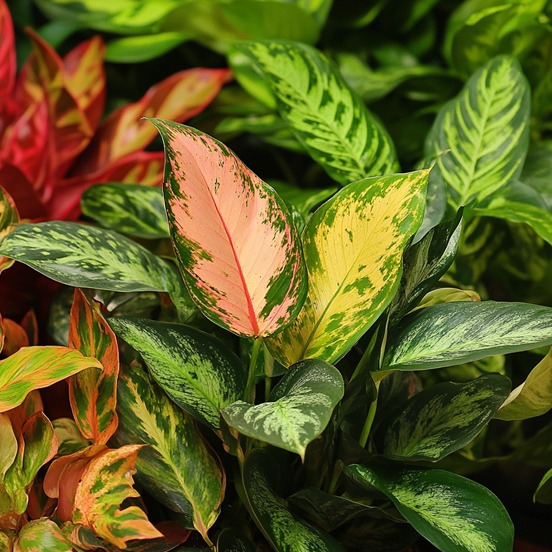Close-up van Aglaonema met gekleurd blad Close-up van Aglaonema met gekleurd blad